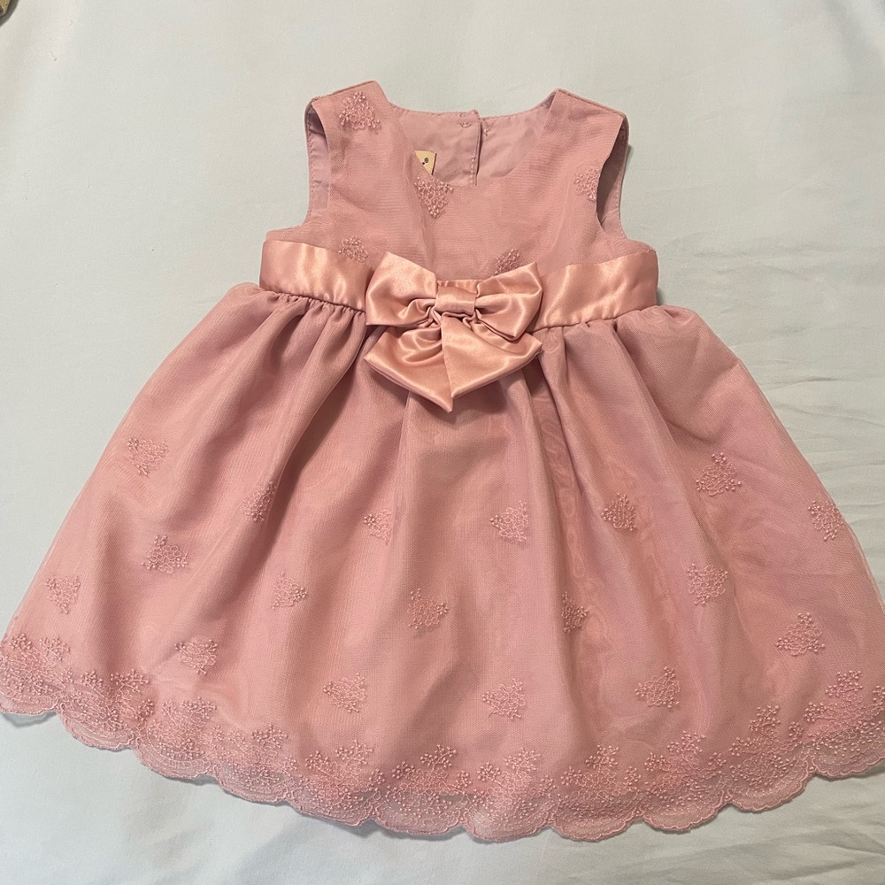 Toddler Girls Rose Pink Bow-Accent Dressy Dress